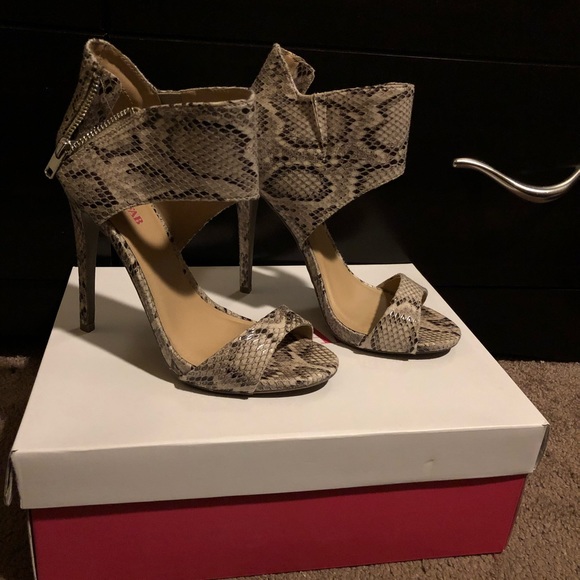 JustFab Shoes - Tan snake skin heels/ sandals by Justfab